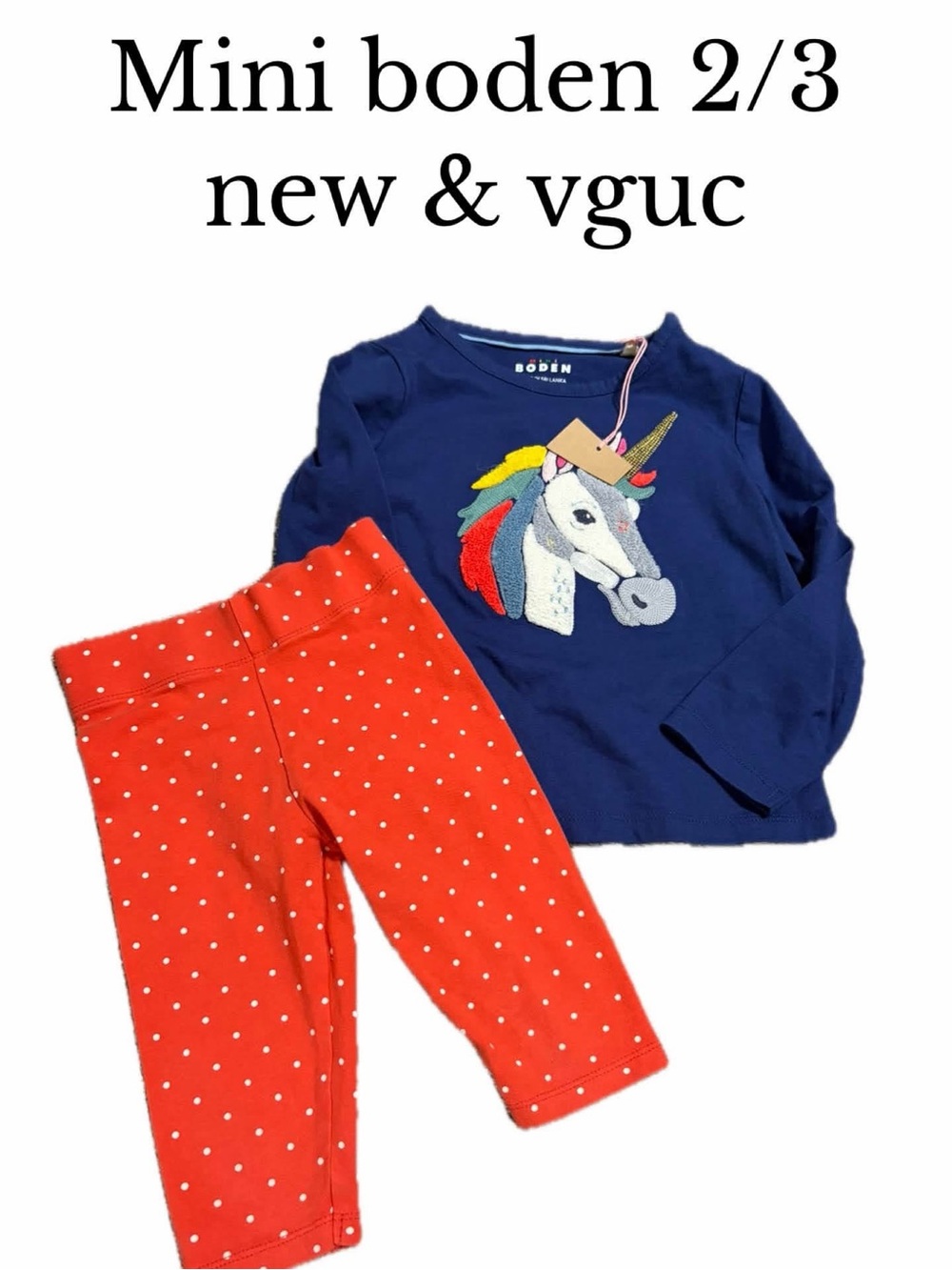 Mini boden 2/3 unicorn top & leggings